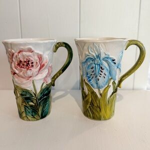 Vintage Hand-painted Majolica Lenwile Ardalt Iris Flowerpot Mug 6515